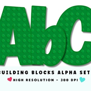 Building Block Alphabet & Numbers: Green Toy PNG Set (Digital Download)