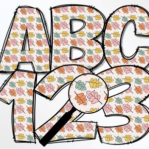 Hojas de otoño dibujadas a mano Conjunto de letras de garabato PNG, Alfabeto de otoño PNG, Sublimación, Prensa de calor, Hierro encendido, HTV, Impresión, Letras de garabato de calabaza