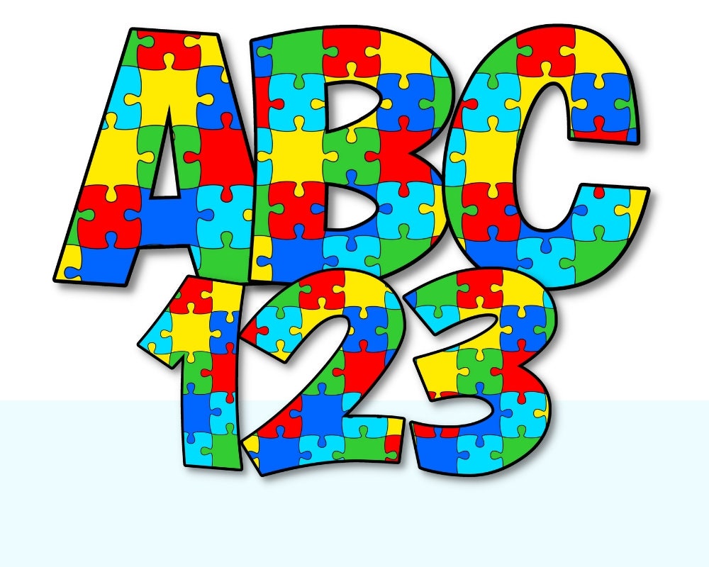 Autism Awareness Puzzle Alphabet & Numbers PNG Set (Digital Download)