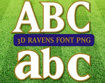 3D Baltimore Football Jersey Alphabet PNG, SVG: White & Gold Letters (Digital Download)