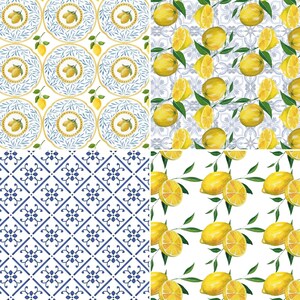 Lemons &amp; Mediterranean Tiles Digital Paper - High Resolution - 12x12 ...