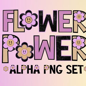 Retro Flower Power Alphabet PNG: Floral Doodle Letters & Numbers (Digital Download)