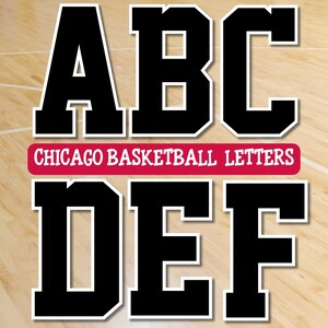 Chicago-basketbalalfabet, atletische letters png, beletteringset png, rode, zwart-witte letters basketbalshirt, alfabet sportlettertype png