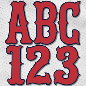 Typsnitt för Boston baseballtröja: Alfabet och siffror PNG (digital nedladdning)