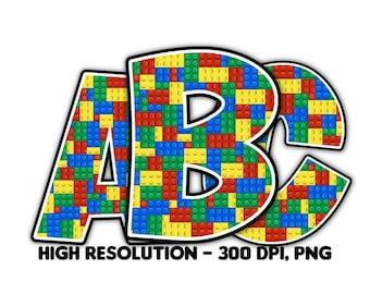 BUILDING BLOCKS Alphabet & Numbers Set PNG - Scrapbooking, Crafting, Iron On, Print, Digital Letters, Block Letters, Building Block Letters