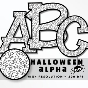 Night Stars Halloween Font Letter Set PNG, Alfabeto de vibraciones de Halloween, Sublimación, Prensa de calor, Hierro encendido, HTV, Impresión, Alfabeto de Halloween