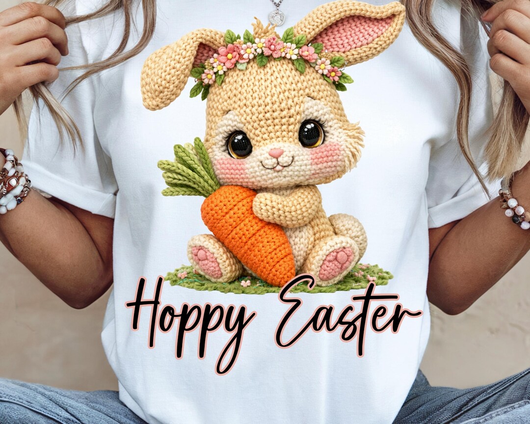 Faux Yarn Pastel Easter Bunny With Gold PNG: Sublimation Design ...