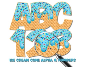 Ice Cream Waffle Cone Letters & Numbers PNG Set (Digital Download)