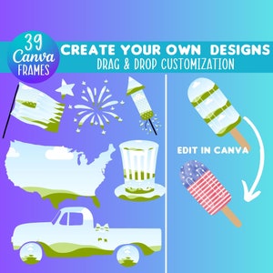 4th Of July Canva Frame Bundle: Drag & Drop Template (Digital Download)