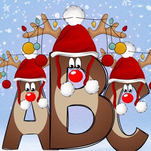 Leuke rendierkrabbelletterset, kerstalfabet png, sublimatie, hittepers, scrapbooking en knutselbrieven, afdrukbaar, edelhert