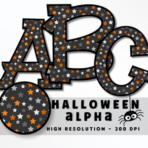 Estrellas Halloween Fuente Letra Conjunto PNG, Halloween Vibes Alfabeto, Sublimación, Prensa de Calor, Plancha, HTV, Impresión, Conjunto de Alfabeto de Halloween