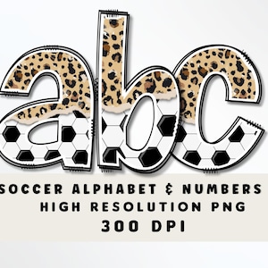Fútbol en minúsculas Doodle Alphabet Set PNG - Sublimación - Prensa de calor - Fondo transparente - Hierro encendido - Letras de Scrapbooking - Leopardo