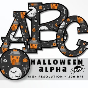 Escena linda Letra de fuente de Halloween Conjunto PNG, Alfabeto de vibraciones de Halloween, Sublimación, Prensa de calor, Hierro encendido, HTV, Impresión, Patrón de Halloween Alfa