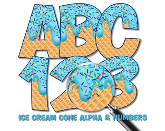 Ice Cream Cone Alphabet & Numbers PNG Set (Digital Download)