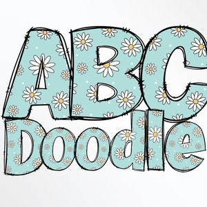 Lindas letras Daisy Doodle BUNDLE PNG, Alfabeto de margaritas PNG, Sublimación, Prensa de calor, Plancha, htv, Impresión, Conjunto de alfabeto de doodle de abeja, Doodle