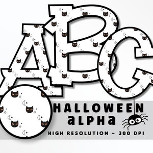 Black Cat Halloween Font Letter Set PNG, Alfabeto de vibraciones de Halloween, Sublimación, Prensa de calor, Hierro encendido, HTV, Impresión, Alfa de Halloween