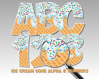 Ice Cream Cone Alphabet & Numbers PNG Set (Digital Download)