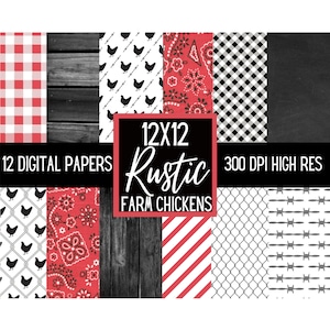Papier numérique ferme et poulets - Haute résolution - 12 x 12 - Scrapbooking - Cartes - Téléchargement numérique - Imprimable - Artisanat numérique - Bois