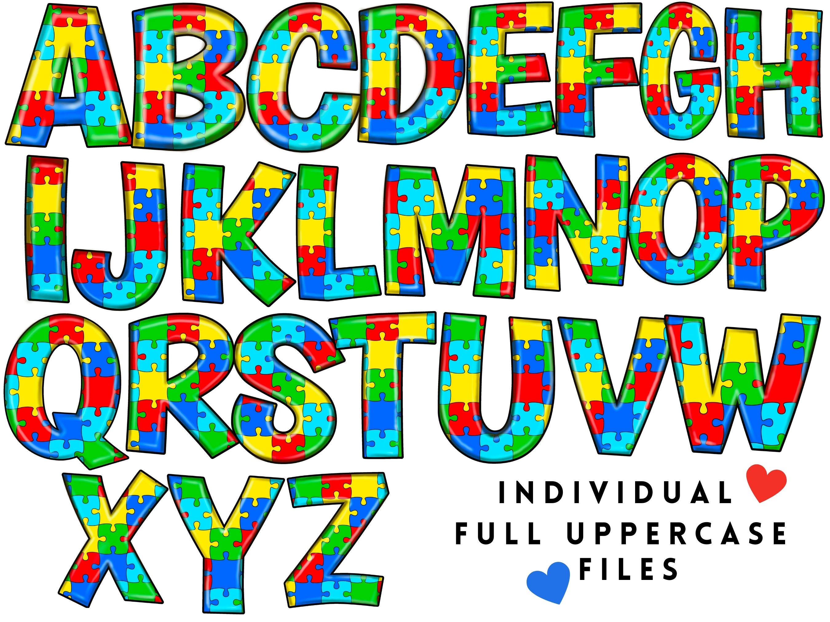 3D Autism Awareness Puzzle Letters & Numbers: Primary Colors PNG ...