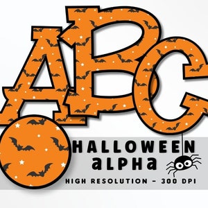 Murciélagos estampados Conjunto de letras de fuente de Halloween PNG, Alfabeto de vibraciones de Halloween, Sublimación, Prensa de calor, Hierro encendido, HTV, Impresión, Conjunto Alfa de Halloween