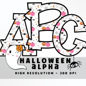 Pastel Halloween Font Letter Set PNG, Alfabeto de vibraciones de Halloween, Sublimación, Prensa de calor, Hierro encendido, HTV, Impresión, Alfabeto rosa de Halloween