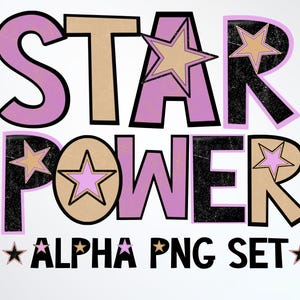 Retro Stars Doodle Alphabet & Numbers PNG Set: Digital Letters (Digital Download)
