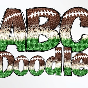 Letras de doodle de fútbol PNG, Alfabeto de lentejuelas PNG, Sublimación, Prensa de calor, Plancha, htv, Impresión, Paquete de letras con estampado de leopardo, Doodle Alpha