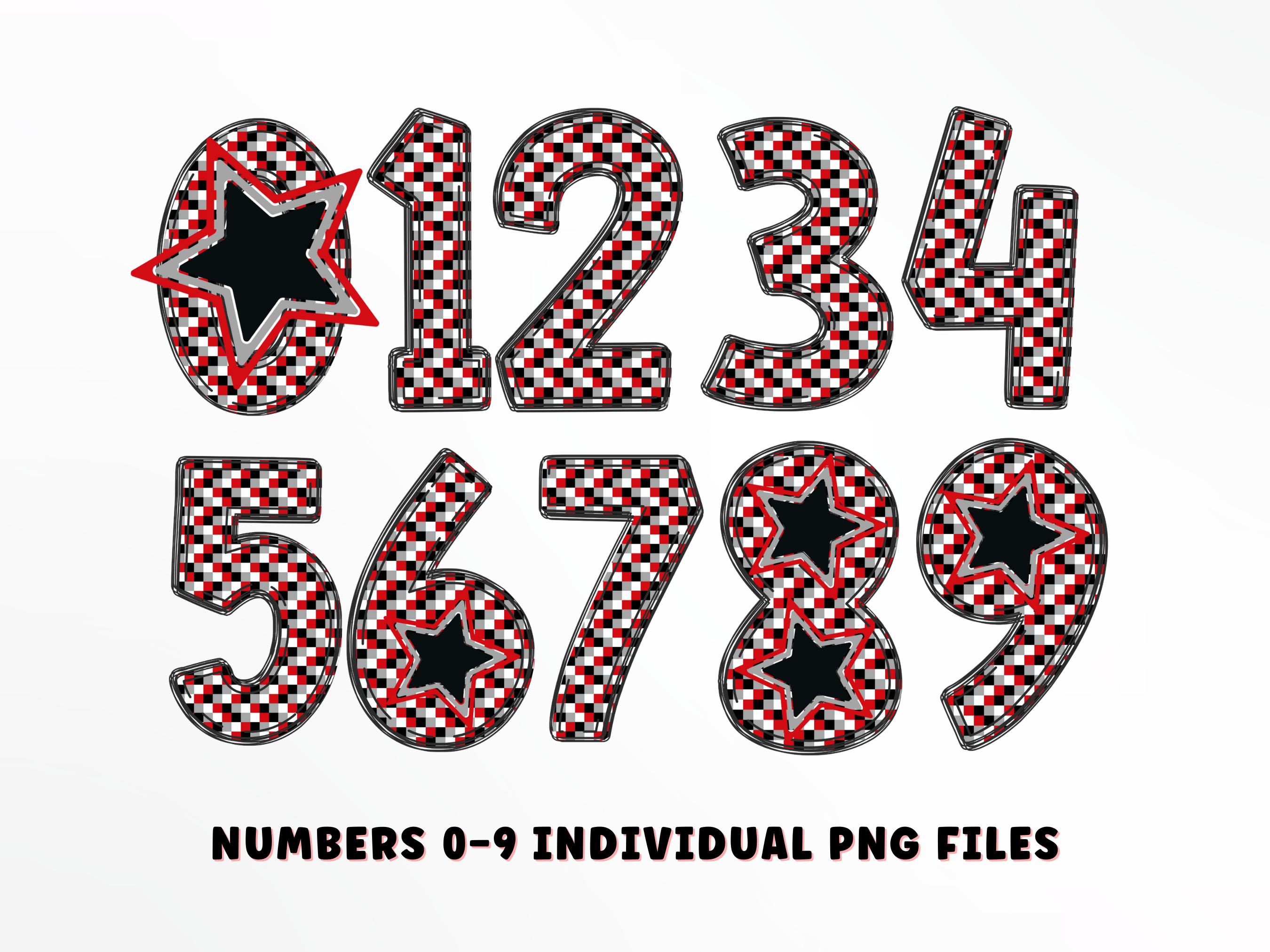 Checkerboard Alphabet & Numbers PNG Set: Red, White, Black (digital ...