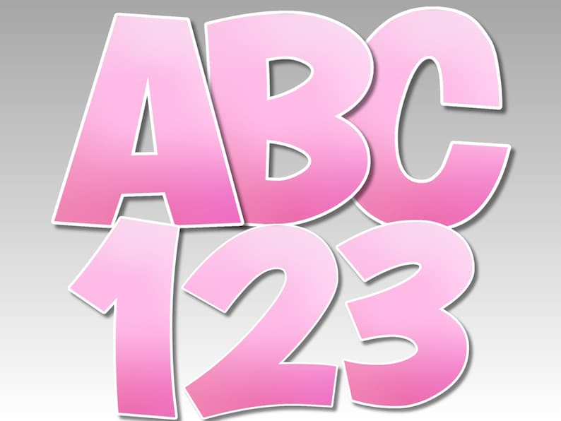 Abc Math Front Pink Pink Gradient Alphabet & Numbers: PNG Digital Letters (digital Download ...