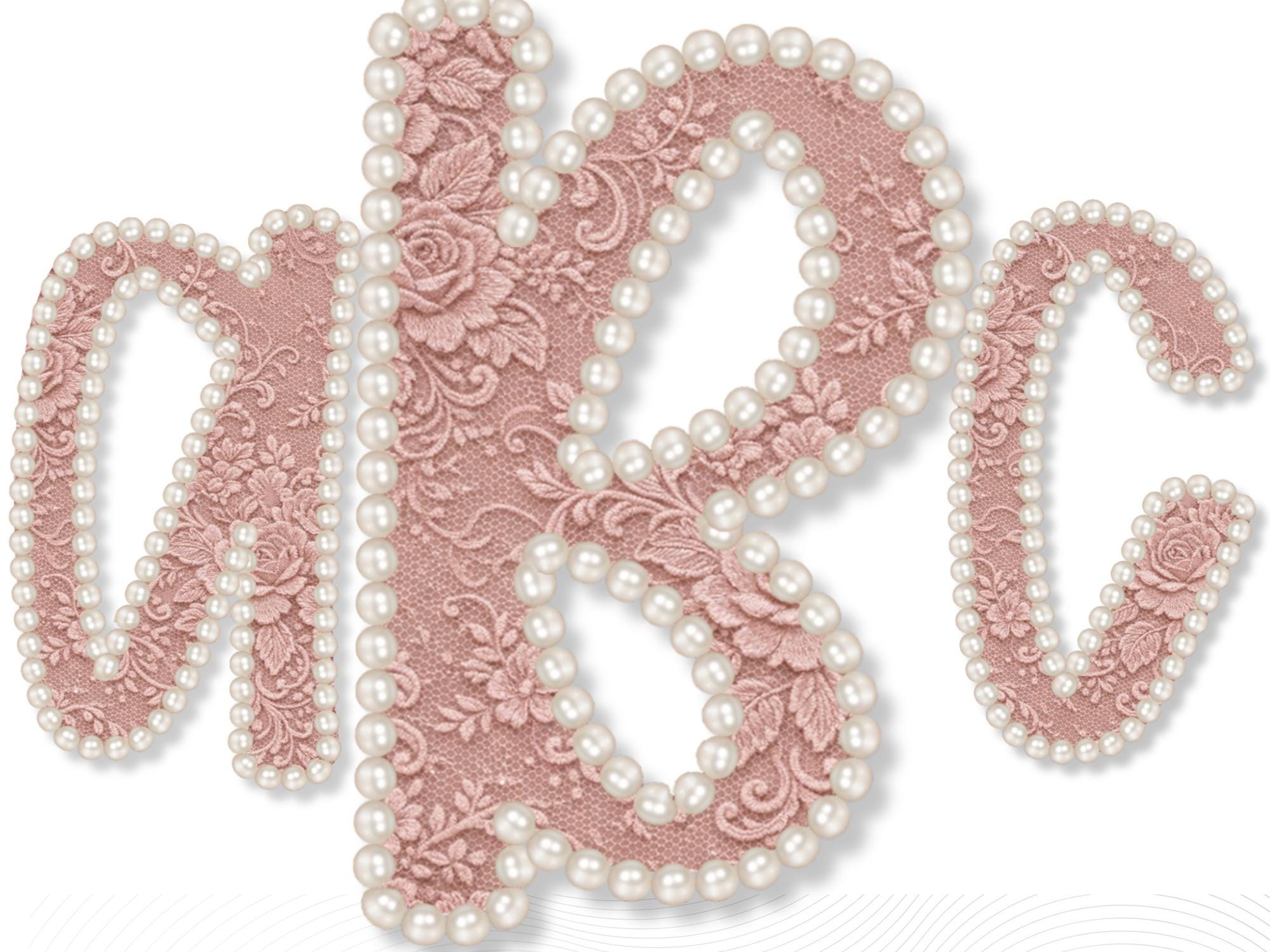 Dusty Rose Lace Alphabet PNG Bundle, Pearl Outline Letters & Numbers ...