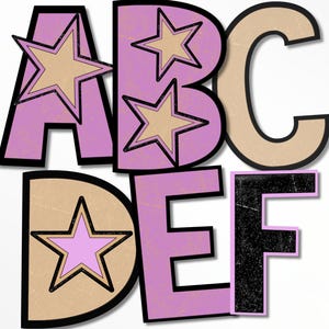 Retro Stars Doodle Alphabet & Numbers PNG Set: Digital Letters (Digital Download)