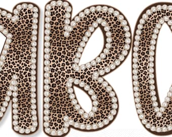 Leopard Print Pearl Alphabet PNG Set A–Z Letters 0–9 Numbers | Preppy Coquette Clipart Bundle | Sublimation & Design Use