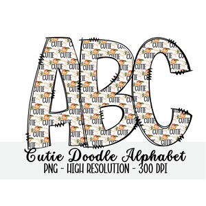 Doodle Alphabet PNG: Tangerine Cutie Letters (Digital Download)