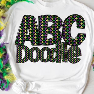 Mardi Gras Doodle Letters BUNDLE PNG, Fleur De Lis Alphabet PNG, Sublimación, Prensa de calor, Hierro encendido, htv, Impresión, Mardi Gras Letters Bundle
