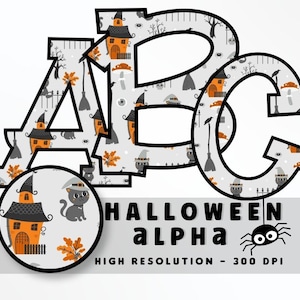 Conjunto de letras de fonte de Halloween padronizadas PNG, alfabeto de vibrações de Halloween, sublimação, prensa térmica, ferro ligado, HTV, impressão, letras fofas de Halloween