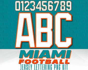 Miami Football Letters and Numbers PNG, Teal & Orange Jersey Font (Digital Download)
