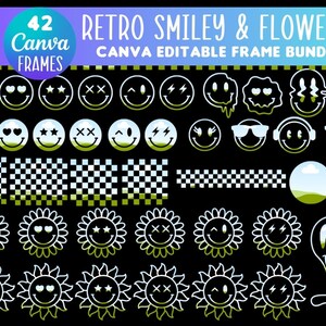 Retro Smiley Flower Canva Frames: Editable Template (Digital Download)