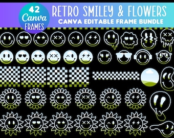 Retro Smiley Flower Canva Frames: Editable Template (Digital Download)