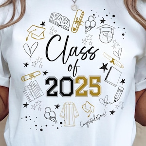 Camiseta de formatura desenhada à mão, sublimação PNG, classe de 2025 PNG, rabisco de formatura, gráfico vetorial, transferência de formatura personalizada, ferro em PNG