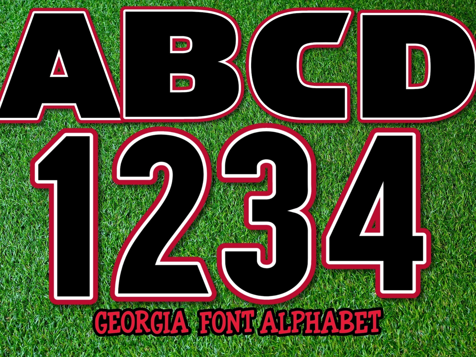 Georgia Football Alphabet & Numbers PNG: Black, Red, and White (digital ...