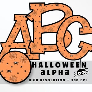 Lindo Spider Halloween Font Letter Set PNG, Alfabeto de vibraciones de Halloween, Sublimación, Prensa de calor, Hierro encendido, HTV, Impresión, Pastel Halloween Alpha