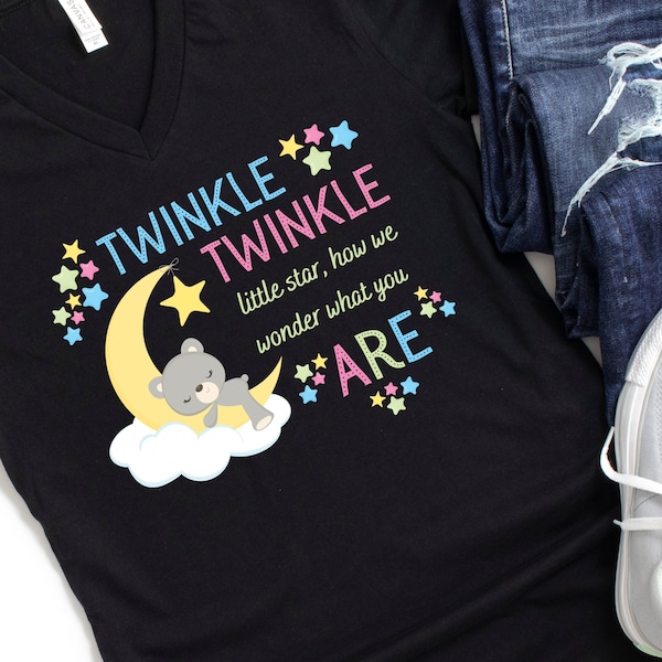 TWINKLE TWINKLE Little Star Gender Reveal PNG Sublimation Iron On Transfers - Print On Demand - T-shirts - Heat Press - Cute Bear & Stars
