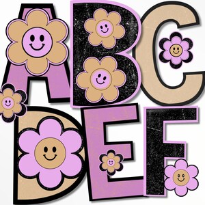 Retro Flower Power Alphabet PNG: Floral Doodle Letters & Numbers (Digital Download)
