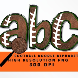 Conjunto de alfabeto Doodle em letras minúsculas de futebol PNG - Sublimação - Prensa térmica - Fundo transparente - Ferro em - Letras de scrapbooking - Couro