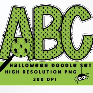 Creepy Spider Halloween Doodle Letters Set PNG, Alfabeto de Halloween, Sublimación, Prensa de Calor, Hierro encendido, Impresión HTV, Conjunto de alfabeto de Halloween