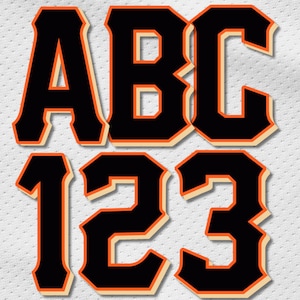 Alfabeto e números do time de beisebol de São Francisco 3D PNG: Kit de letras para camisa (download digital)