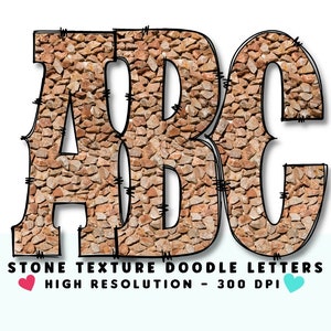 Stone Texture Western Doodle Alphabet & Numbers PNG (Digital Download)