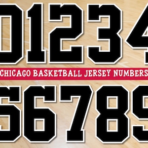 Números da camisa de basquete do Chicago, números da fonte atlética PNG, números da camisa esportiva, kit de letras PNG, números da fonte esportiva, download