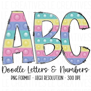 Pop It Doodle Alphabet & Numbers Set PNG - Sublimación - Prensa de calor - Fondo transparente - Pop Its - Iron On - Print