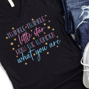 Twinkle Twinkle Little Star Gender Reveal Iron On Transfer - PNG - Print On Demand - T-shirts - Heat Press - Download - Roze en blauwe sterren